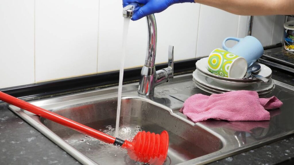 a woman cleaning the kitchen sink 