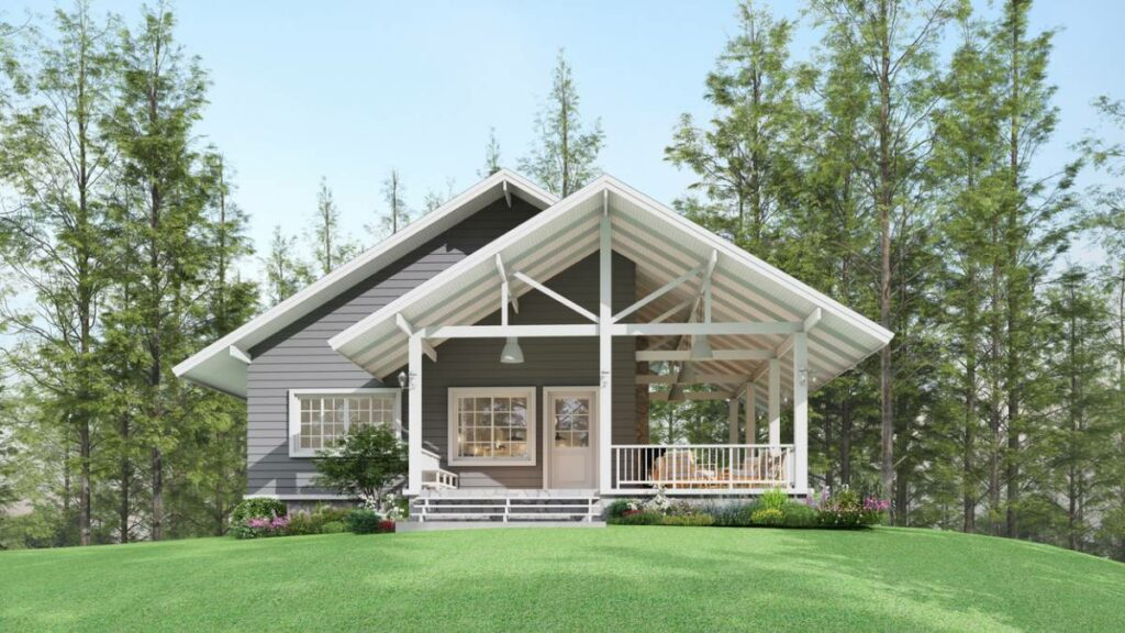 a 3d render of a farmhouse with verandah
