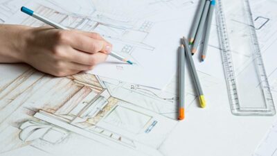 Interior designer works on a sketch